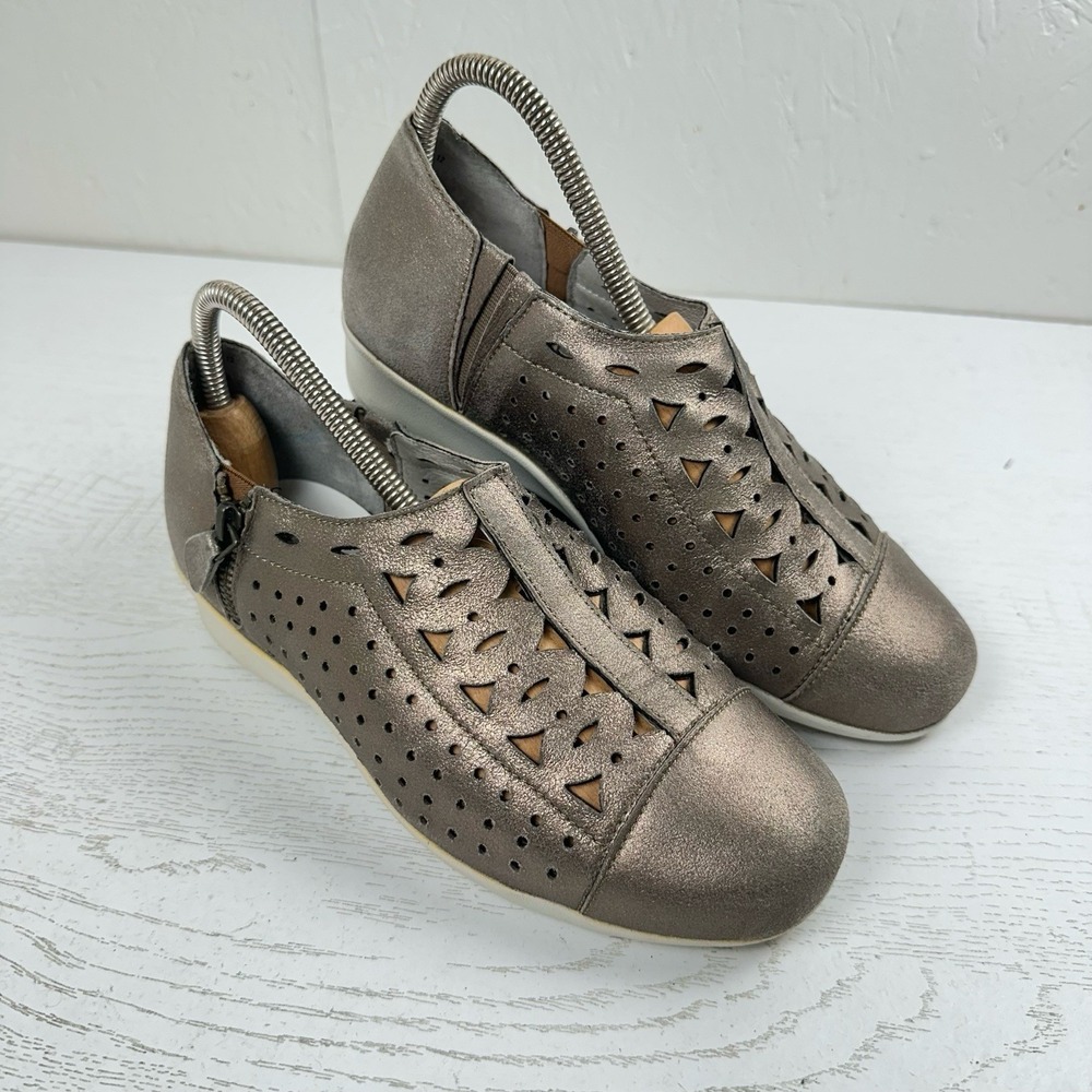 Drew Womens Shoes 7.5 WW Extra Wide Metro‎ Wedge Metallic Taupe Dusty Leather 2E